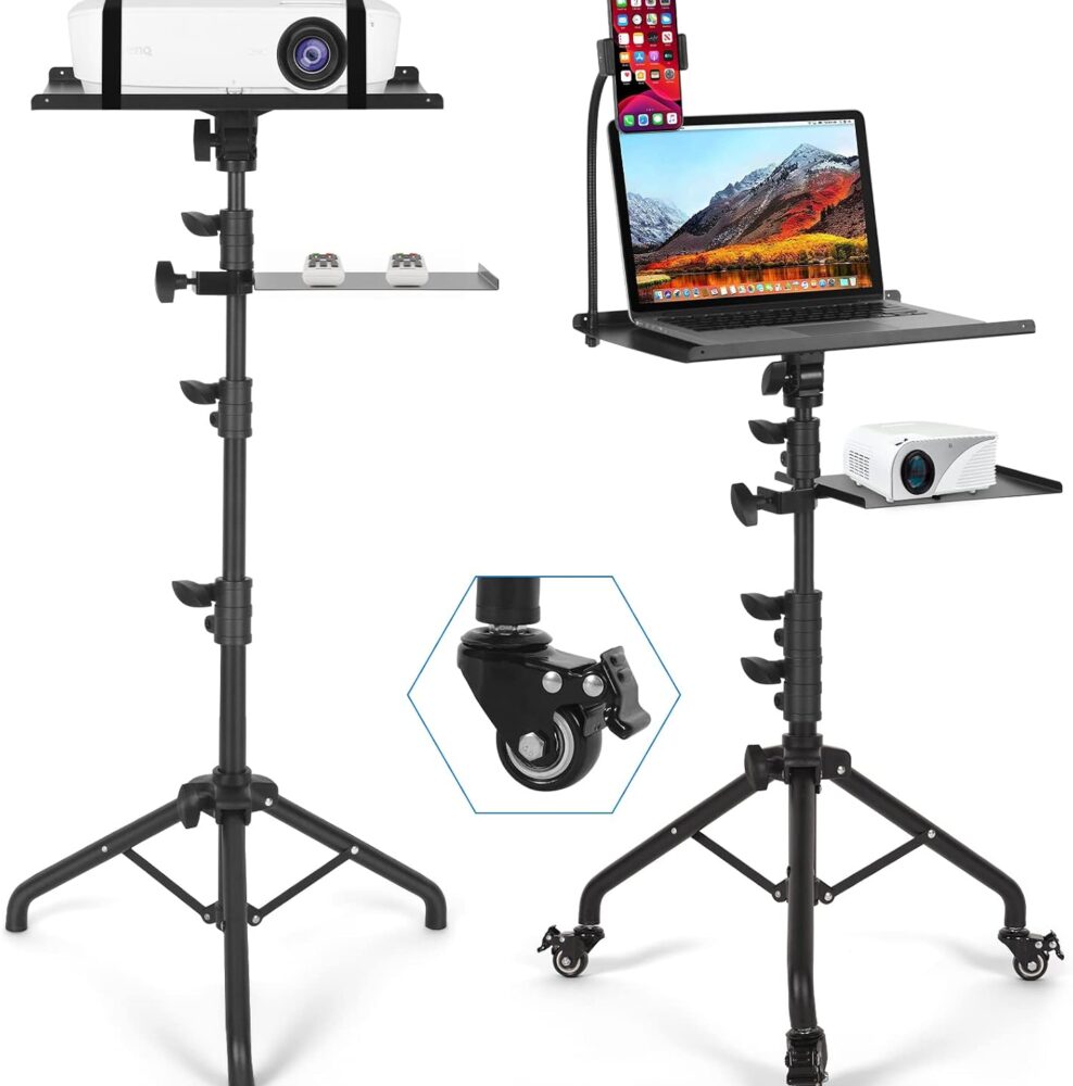 Tossbiss Laptop Tripod on Wheels with 2 Shelves